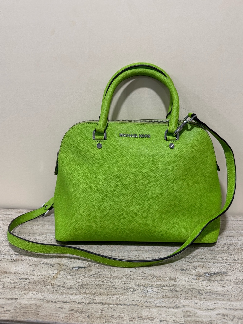 Michael Kors Elm Snap Dome Satchel in Lime Green